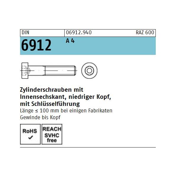 DIN 6912 Zylinderschraube mit Innensechskant