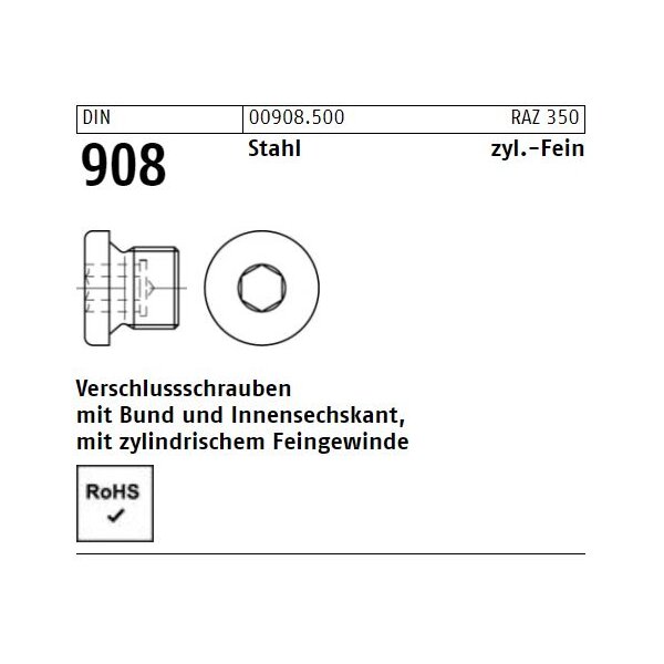 DIN 908 Verschlussschrauben mit Bund und Innensechskant