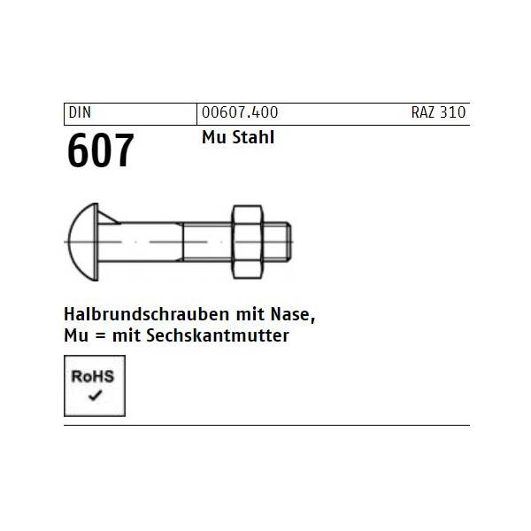 Schlossschrauben DIN 607 - Flachrundkopf u. Nase - mit...