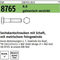 2 Stück Sechskantschrauben DIN 960 M12x75 | Feingewinde 1,5mm | Stahl 10.9 | Mit Schaft