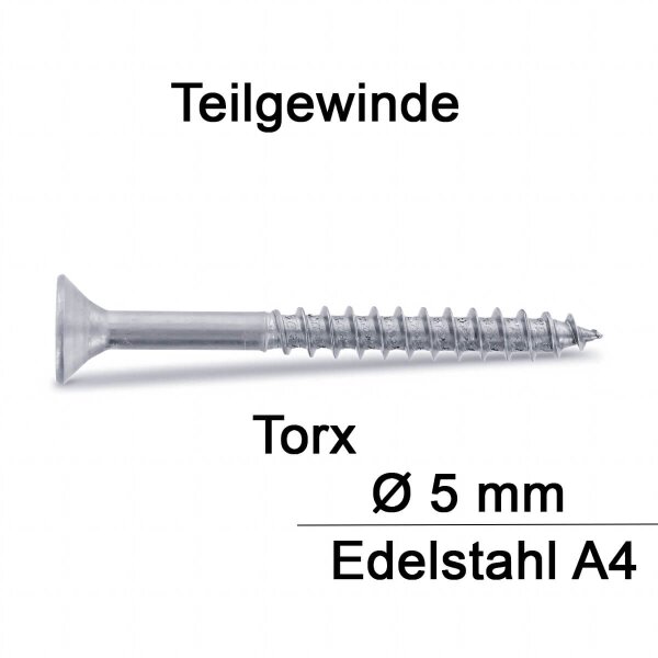 Spanplattenschrauben - 5 mm - Senkkopf - Torx -...