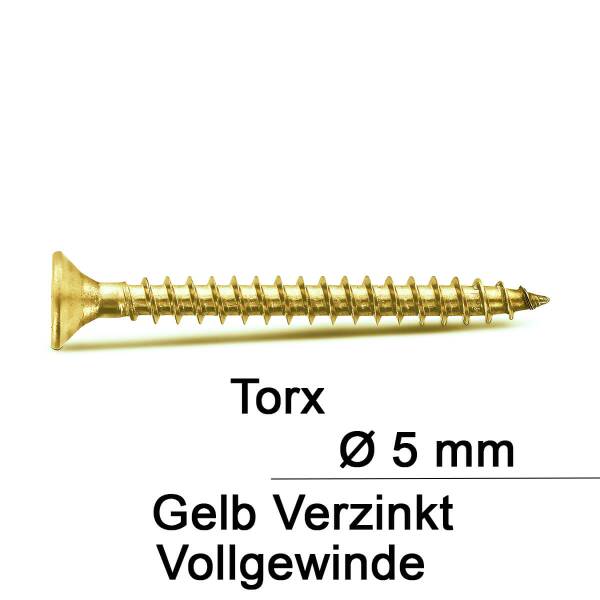 Spanplattenschrauben TX Stahl gelb verzinkt, Vollgewinde...