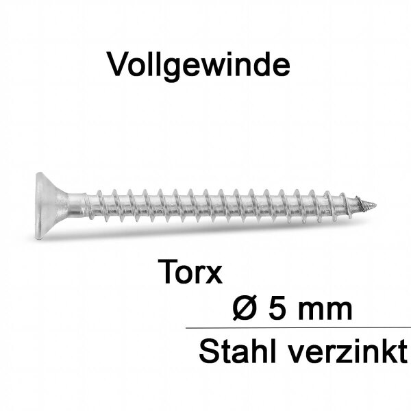 Spanplattenschrauben - 5 mm - Senkkopf - Torx -...