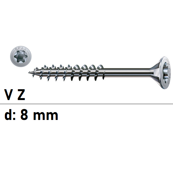 Spanplattenschrauben SPAX - 8 mm - Senkkopf - Torx -...