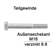 Sechskantschraube M16x230 DIN 931 A2-70 - Edelstahl Schraube Mit Schaft (1 Stück)
